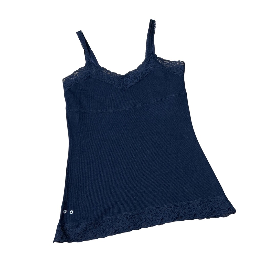 Y2K Converse One Star Coquette Lace Trim Ribbed Cami Tank Top with Shelf Bra S